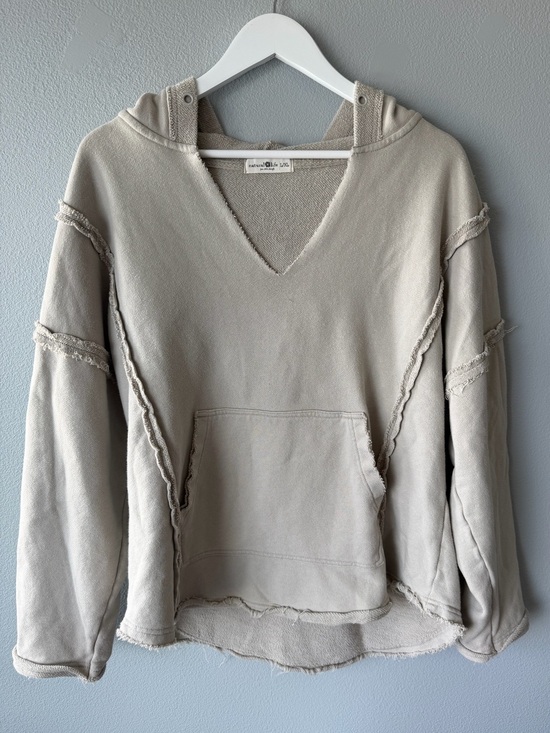 NATURAL LIFE Tops - Natural Life tan cotton oversized raw hems Weekend hoodie Women’s sz L/XL